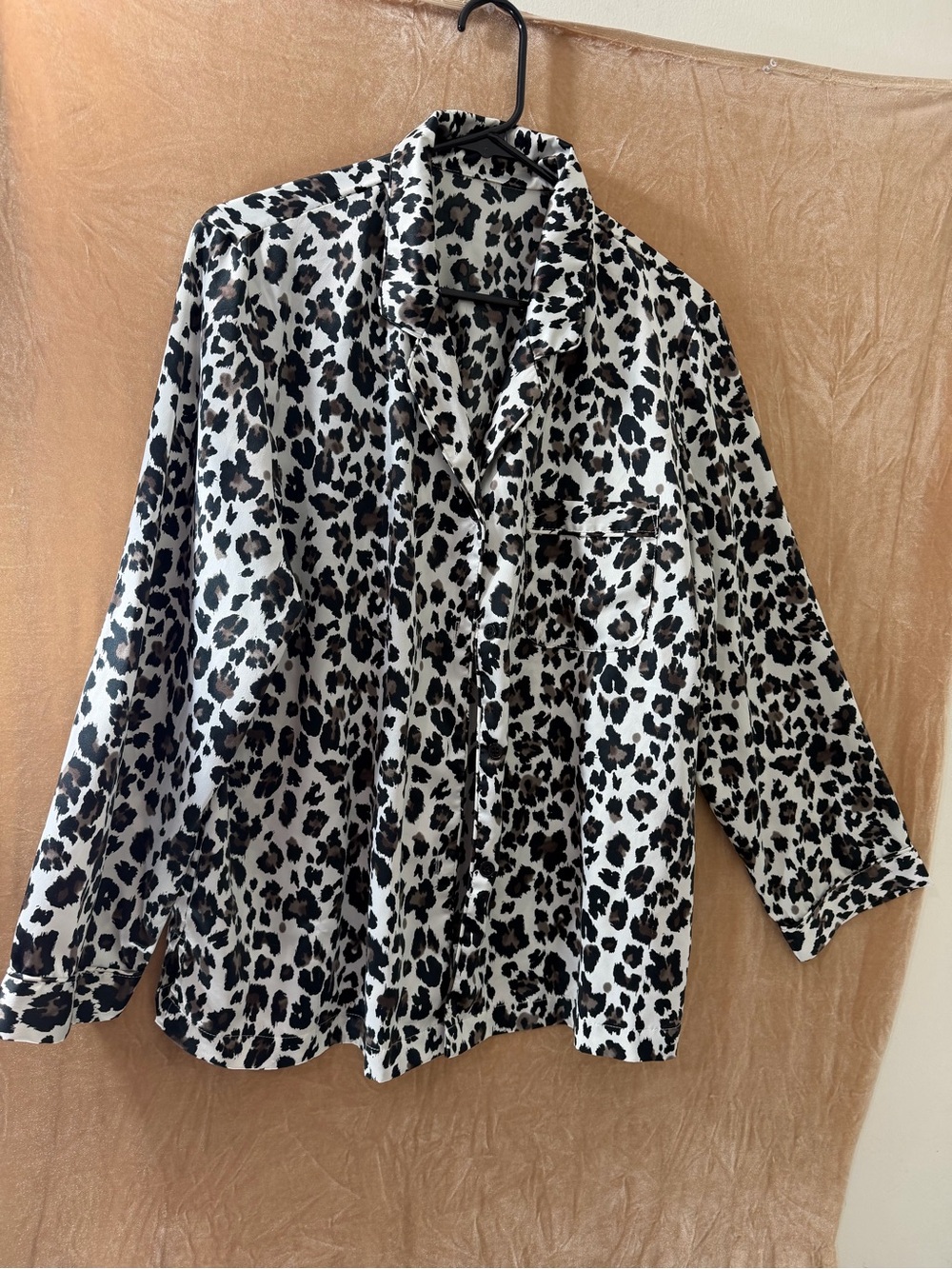 Leopard Print Button-Up Women's Top - Black and White